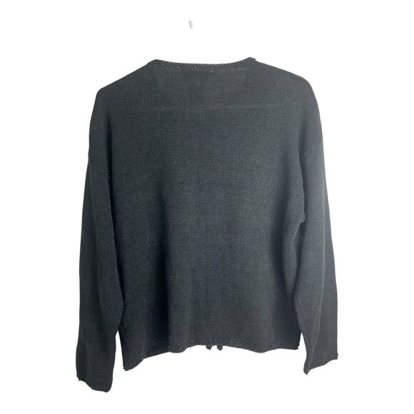 Vtg Tiara International Women’s Black Embroidered Ramie Cotton Knit Cardigan L - Picture 2 of 5